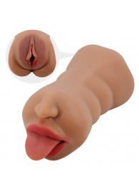 Темно-бежевый двусторонний мастурбатор Sarah - ротик и вагина - Baile - в Бердске купить с доставкой