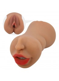 Темно-бежевый двусторонний мастурбатор Zoey - ротик и вагина - Baile - в Бердске купить с доставкой