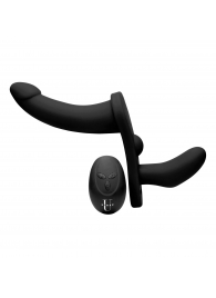 Черный вибрострапон Double Take 10X Double Penetration Vibrating Strap-on Harness - XR Brands - купить с доставкой в Бердске
