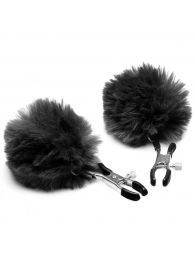 Зажимы для сосков с черным помпонами Pom Pom Nipple Clamps - XR Brands - купить с доставкой в Бердске