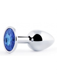 Анальное украшение BUTT PLUG  Small с синим кристаллом - 7 см. - Anal Jewelry Plug - купить с доставкой в Бердске