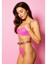 Эффектный розовый пояс из голографической эко-кожи - БДСМ Арсенал - купить с доставкой в Бердске