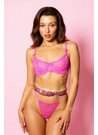 Эффектный розовый пояс из голографической эко-кожи - БДСМ Арсенал - купить с доставкой в Бердске