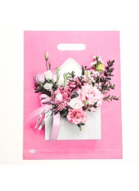 Розовый пакет с цветочным принтом и вырубной ручкой (40х31 см) - Сима-Ленд - купить с доставкой в Бердске