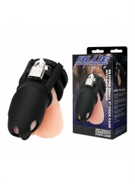 Черная клетка для пениса Silicone Small 2 in Cock Cage With Ball Divider - BlueLine - купить с доставкой в Бердске