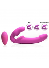 Розовый безремневой страпон с вибрацией и функцией расширения Inflatable Ergo-Fit Strapless Strap-On - XR Brands - купить с доставкой в Бердске