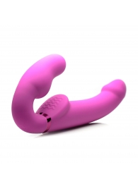 Розовый безремневой страпон с вибрацией и функцией расширения Inflatable Ergo-Fit Strapless Strap-On - XR Brands - купить с доставкой в Бердске
