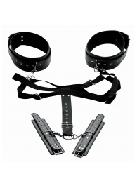 Черная бондажная система Acquire Easy Access Thigh Harness with Wrist Cuffs - XR Brands - купить с доставкой в Бердске