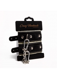 Черные скругленные наручники с мягкой бежевой подкладкой - Crazy Handmade - купить с доставкой в Бердске