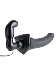 Черный страпон с вагинальной пробкой Deluxe Vibrating Penetrix Strap-On - 19 см. - Pipedream - купить с доставкой в Бердске
