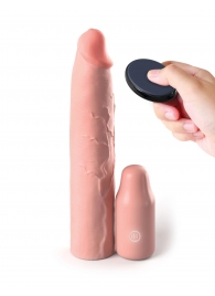 Телесная вибронасадка на член 3  Vibrating Mega X-tension with Remote - 22,9 см. - Pipedream - в Бердске купить с доставкой