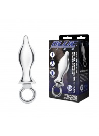 Металлический плаг с кольцом Stainless Steel Metal Tapered Butt Plug With Loop Hardware - 10 см. - BlueLine