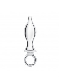 Металлический плаг с кольцом Stainless Steel Metal Tapered Butt Plug With Loop Hardware - 10 см. - BlueLine