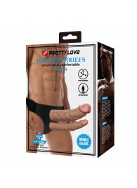 Темно-бежевый фаллопротез для двойного проникновения - 17,5 см. - Baile - купить с доставкой в Бердске