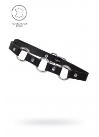 Черный кожаный чокер-ошейник с тремя кольцами - Pecado - купить с доставкой в Бердске