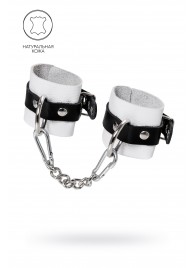 Бело-черные кожаные наручники с одним ремешком с люверсами - Pecado - купить с доставкой в Бердске