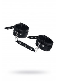 Черные двухслойные кожаные оковы с белой строчкой - Pecado - купить с доставкой в Бердске