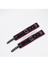 Черно-розовые кожаные оковы с розовой строчкой - Crazy Handmade - купить с доставкой в Бердске