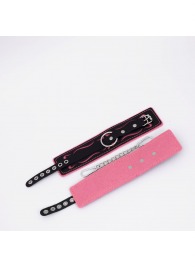 Черно-розовые кожаные оковы с розовой строчкой - Crazy Handmade - купить с доставкой в Бердске