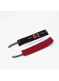 Черные кожаные оковы с красным декором и строчкой - Crazy Handmade - купить с доставкой в Бердске