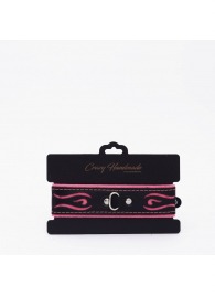 Черно-розовый кожаный ошейник с розовой строчкой - Crazy Handmade - купить с доставкой в Бердске