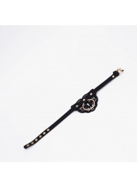 Черный фигурный кожаный ошейник с золотистой фурнитурой - Crazy Handmade - купить с доставкой в Бердске