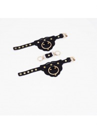 Черные наручники с золотистой фурнитурой - Crazy Handmade - купить с доставкой в Бердске