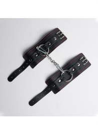 Черные кожаные наручники с красной строчкой - Crazy Handmade - купить с доставкой в Бердске