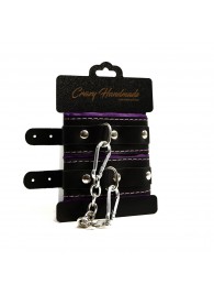 Черно-фиолетовые скругленные наручники с мягкой подкладкой - Crazy Handmade - купить с доставкой в Бердске