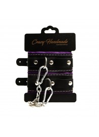 Черно-фиолетовые скругленные наручники с мягкой подкладкой - Crazy Handmade - купить с доставкой в Бердске