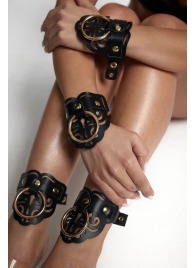 Черные кожаные оковы с резными узорами и клепками - Crazy Handmade - купить с доставкой в Бердске