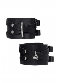 Черные кожаные оковы с двумя перекрёстными ремешками - Pecado - купить с доставкой в Бердске