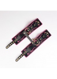 Черные кожаные оковы с розовой строчкой - Crazy Handmade - купить с доставкой в Бердске