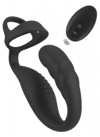 Черное эрекционное кольцо со стимуляцией промежности и анальной пробкой Cock Ring with RC Prostate Plug - Orion - в Бердске купить с доставкой