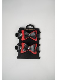 Черно-красные кожаные наручники с бантиками - Crazy Handmade - купить с доставкой в Бердске