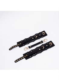 Черный кожаные оковы с узорами и золотистой фурнитурой - Crazy Handmade - купить с доставкой в Бердске