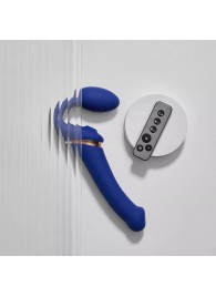 Синий безремневой страпон Multi Orgasm Bendable Strap-On size L с клиторальной стимуляцией - Strap-on-me - купить с доставкой в Бердске