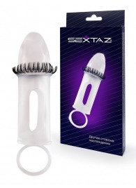 Закрытая насадка на пенис с подхватом мошонки и стимулирующими «ресничками» - Sextaz - в Бердске купить с доставкой