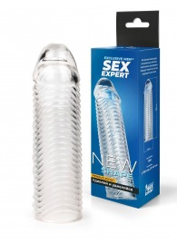 Прозрачная закрытая насадка на пенис с ребрышками - 16 см. - Sex Expert - в Бердске купить с доставкой