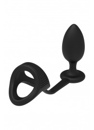 Черное эрекционное кольцо с анальной пробкой Cockstrap With Anal Plug - Dream Toys - в Бердске купить с доставкой