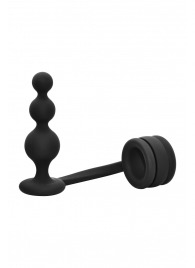 Черное эрекционное кольцо с анальной елочкой Cockring With Beaded Anal Plug - Dream Toys - в Бердске купить с доставкой