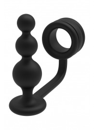 Черное эрекционное кольцо с анальной елочкой Cockring With Beaded Anal Plug - Dream Toys - в Бердске купить с доставкой