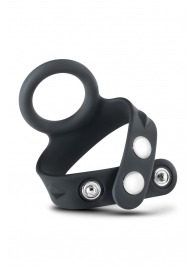 Черное эрекционное кольцо с подхватом мошонки на кнопках VS6 - Blush Novelties - в Бердске купить с доставкой