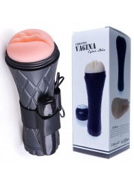 Телесный мастурбатор-вагина в черной колбе с вибрацией - Boys of Toys - в Бердске купить с доставкой