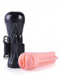 Телесный мастурбатор-вагина в черной колбе с вибрацией - Boys of Toys - в Бердске купить с доставкой