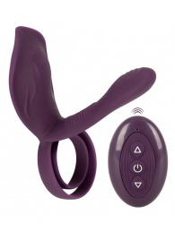 Фиолетовая насадка на член с клиторальным отростком и пультом ДУ RC Couple’s Vibrator 2 - Orion - в Бердске купить с доставкой