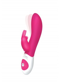 Ярко-розовый вибромассажёр The Come Hither Rabbit с клиторальным отростком - 22 см. - The Rabbit Company
