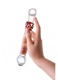 Стеклянный  стимулятор с ручкой-шаром и цветными пупырышками - 21 см. - Sexus