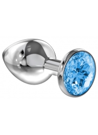 Большая серебристая анальная пробка Diamond Light blue Sparkle Large с голубым кристаллом - 8 см. - Lola Games - купить с доставкой в Бердске