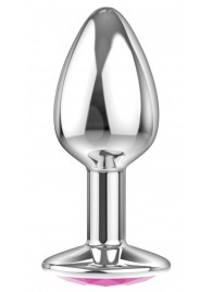 Малая серебристая анальная пробка Diamond Pink Sparkle Small с розовым кристаллом - 7 см. - Lola Games - купить с доставкой в Бердске